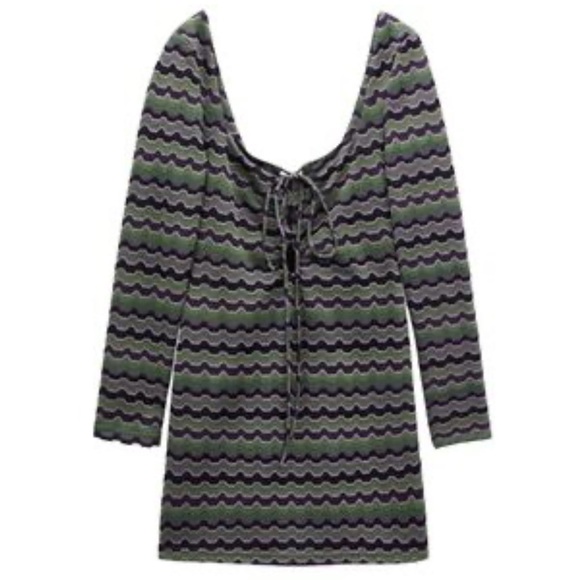 NWOT Zara Sparkle Geo Stripes Zig Zag Pattern Mini Dress S Purple Green - Picture 2 of 15